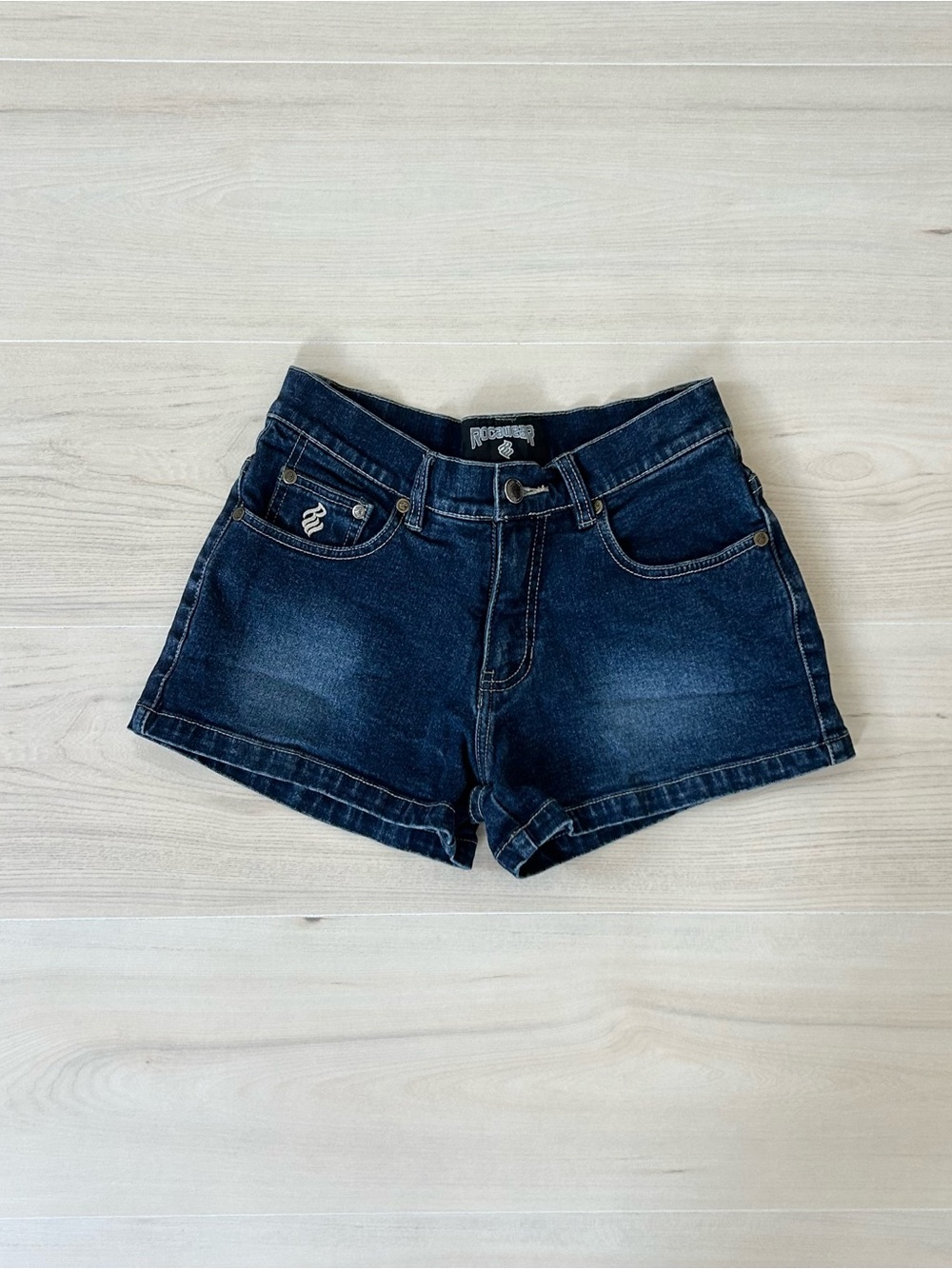 dark wash rocawear denim shorts
